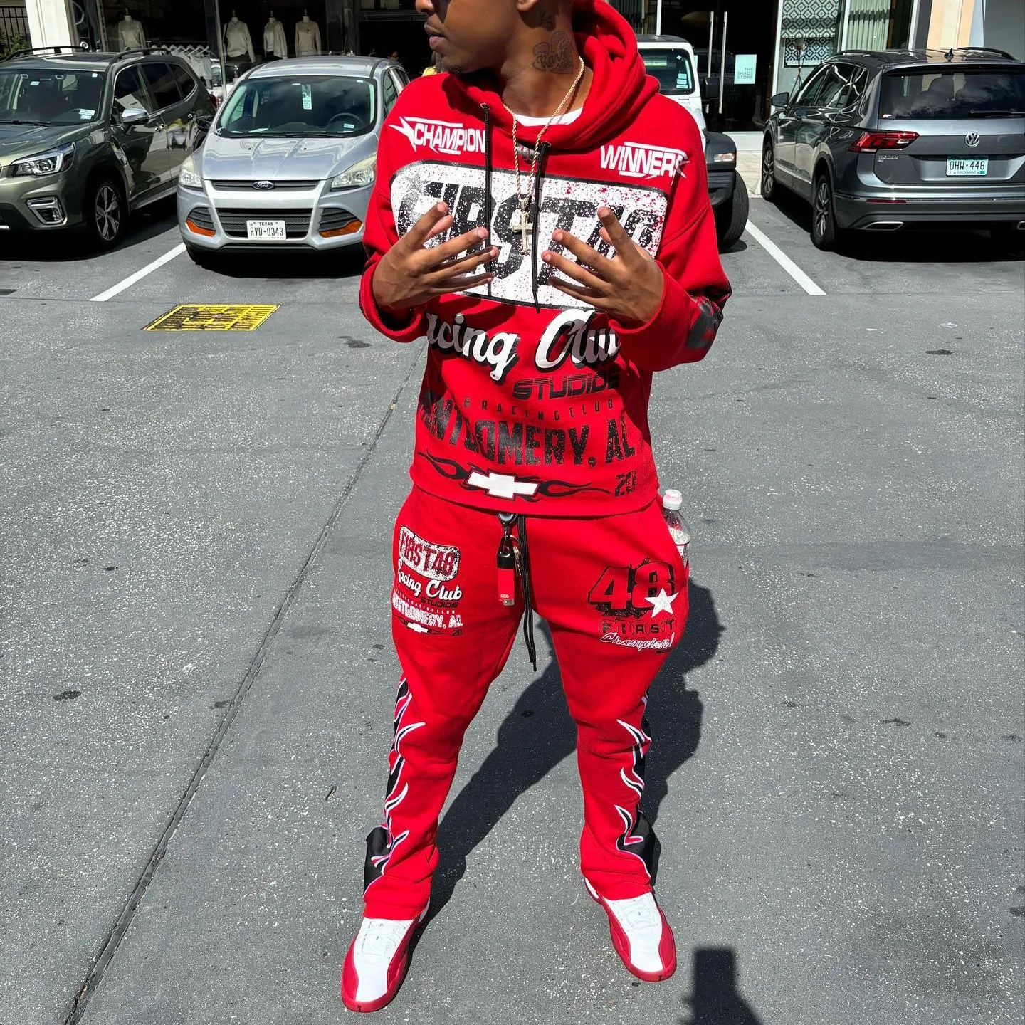 Personalized retro racing pattern hoodie set