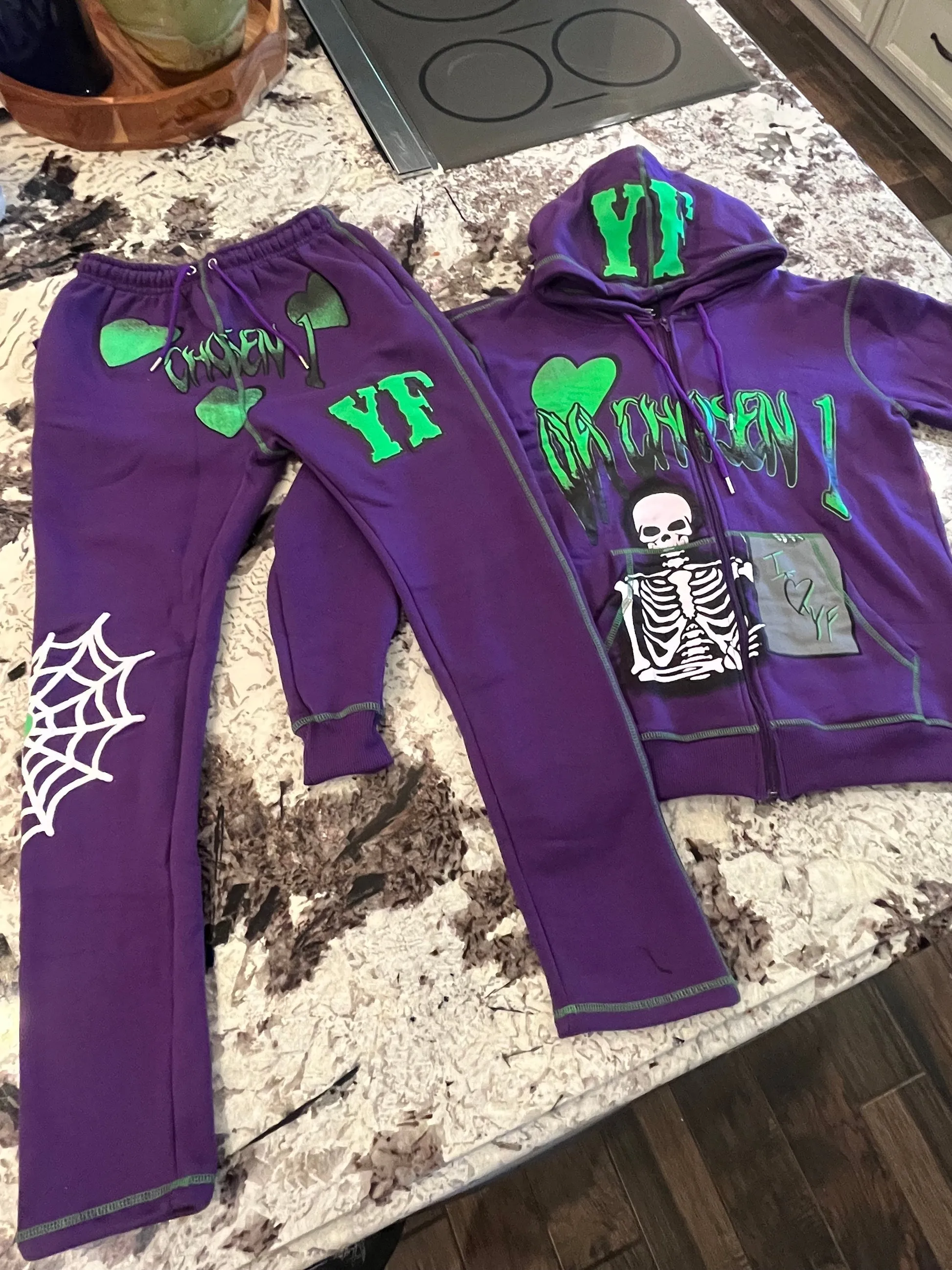 Personalized street style skull zipper hoodie set