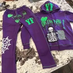 Personalized street style skull zipper hoodie set