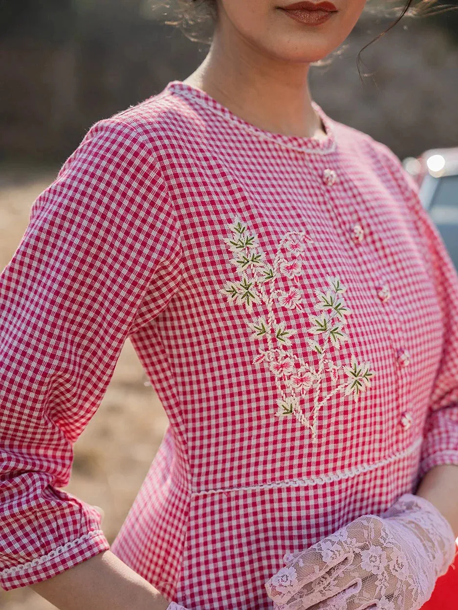 Pink Gingham Cotton Maxi Dress