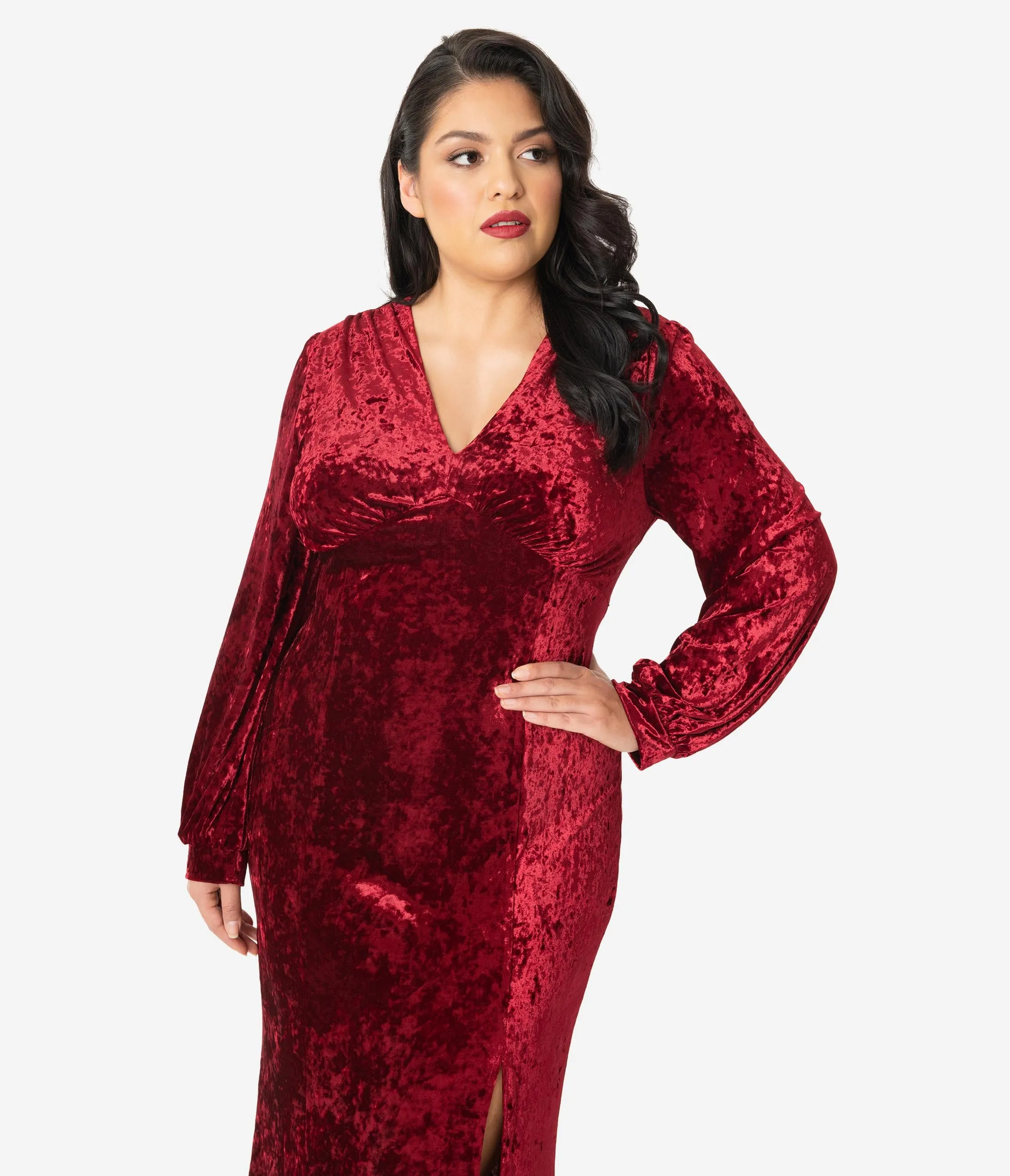 Plus Size 1970s Style Crushed Burgundy Velvet Miley Gown