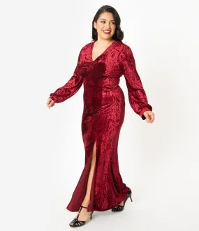 Plus Size 1970s Style Crushed Burgundy Velvet Miley Gown