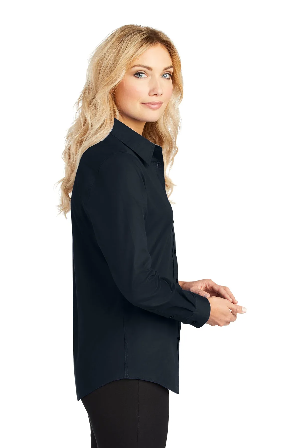 Port Authority Ladies Branded Easy Care Shirts, Classic Navy/ Light Stone
