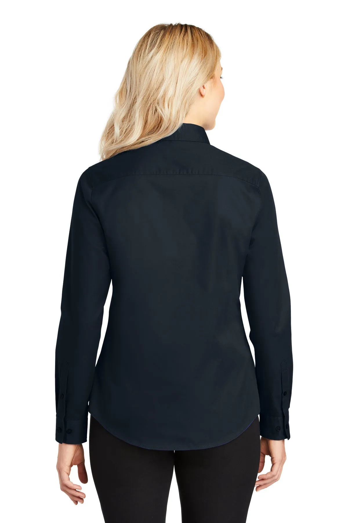 Port Authority Ladies Branded Easy Care Shirts, Classic Navy/ Light Stone