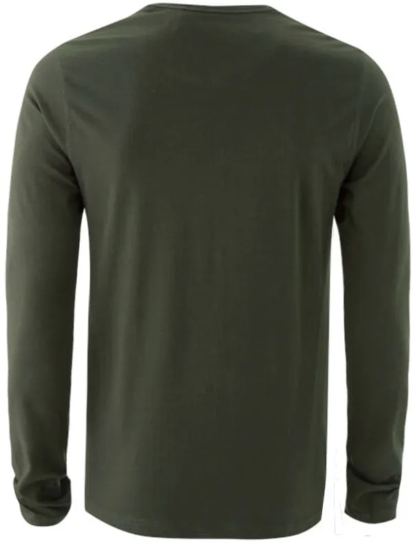 PragueC Long Sleeve Cotton Jersey Top in Khaki / Burgundy