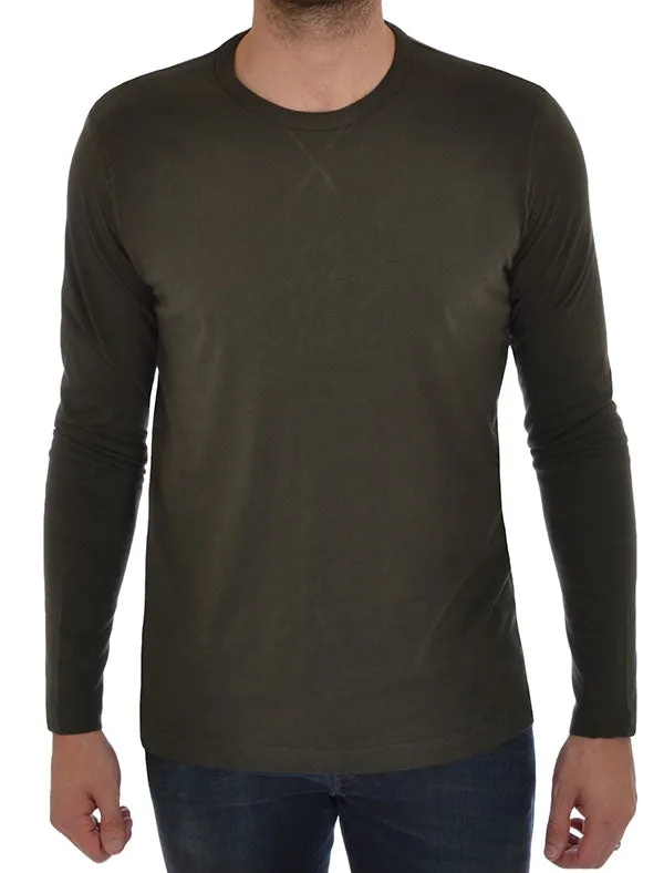 PragueC Long Sleeve Cotton Jersey Top in Khaki / Burgundy