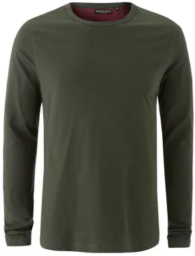 PragueC Long Sleeve Cotton Jersey Top in Khaki / Burgundy