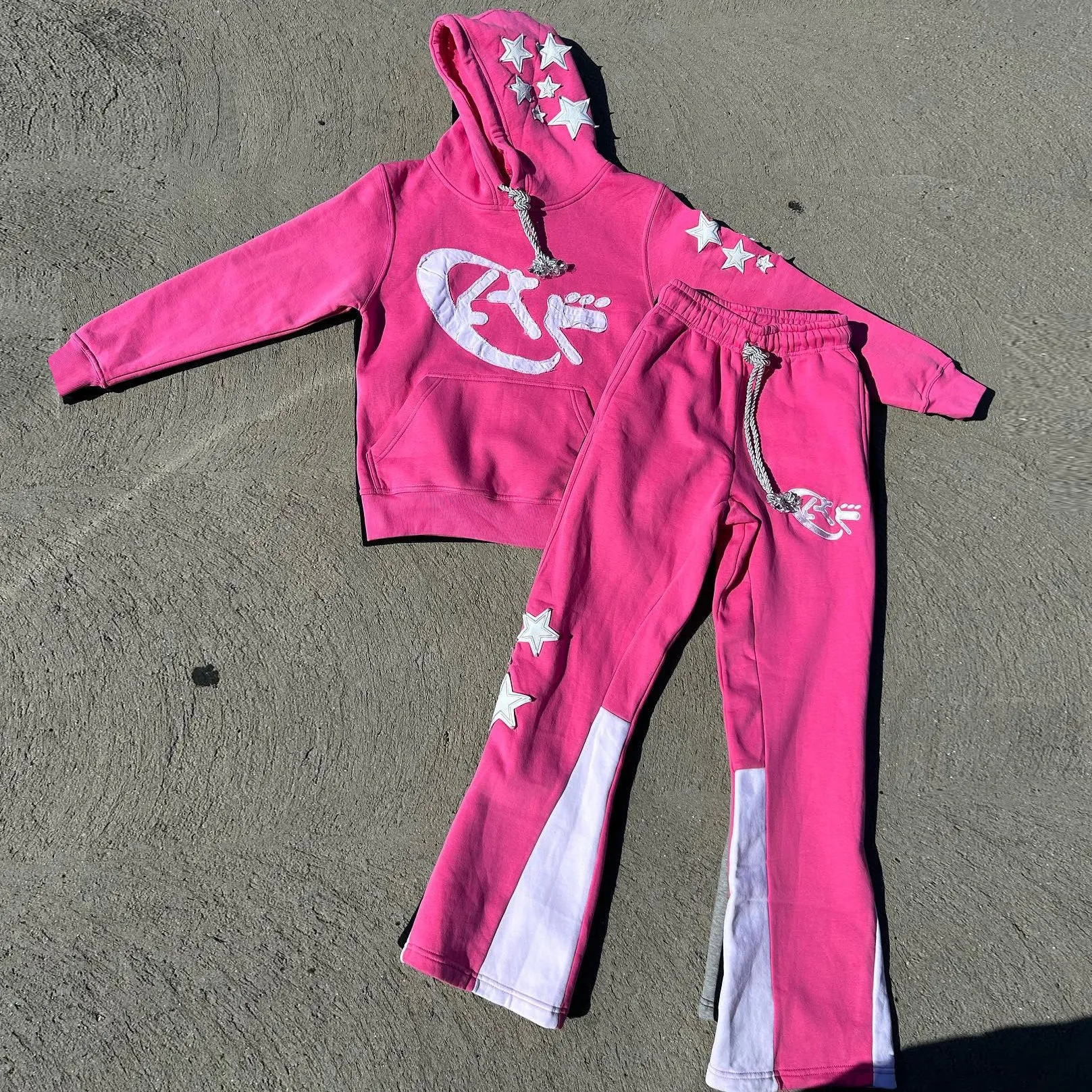 Retro personality contrasting pattern hoodie set
