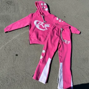 Retro personality contrasting pattern hoodie set