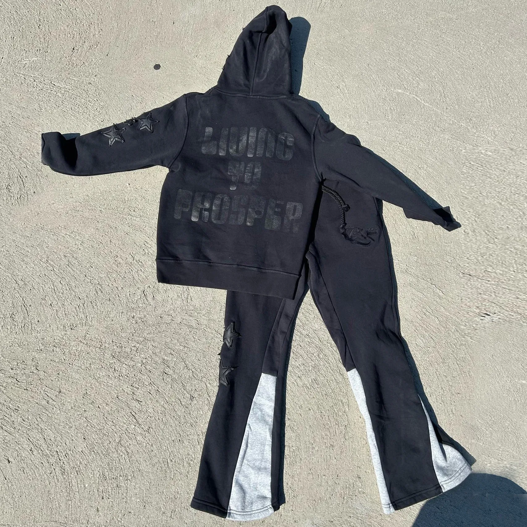 Retro personality contrasting pattern hoodie set