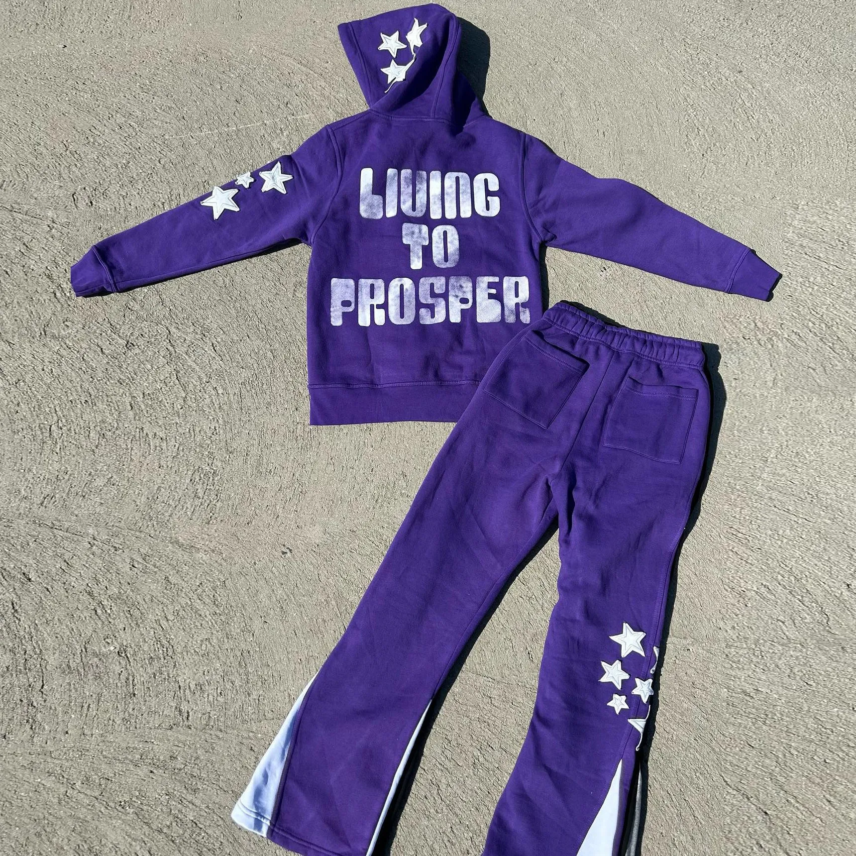 Retro personality contrasting pattern hoodie set