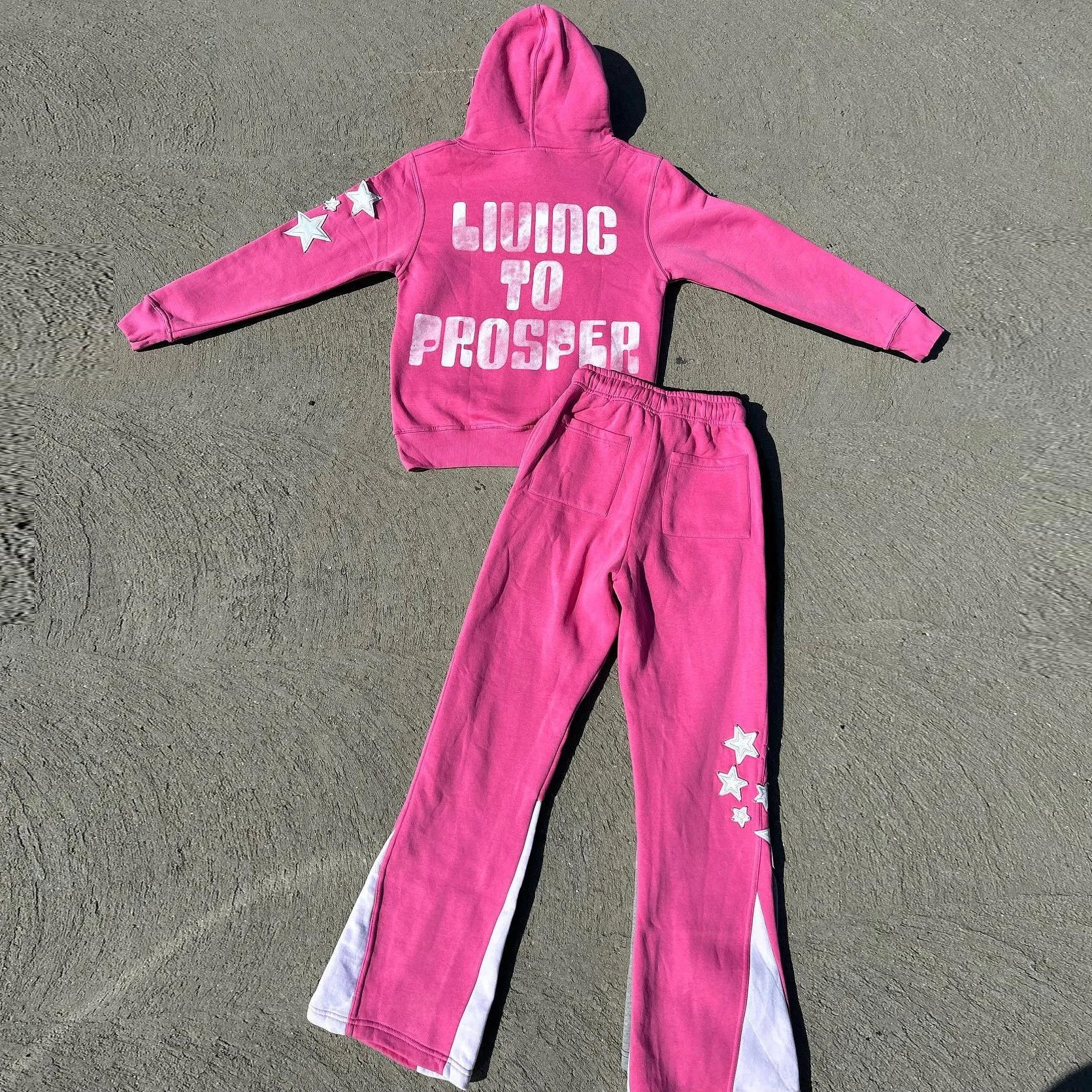 Retro personality contrasting pattern hoodie set