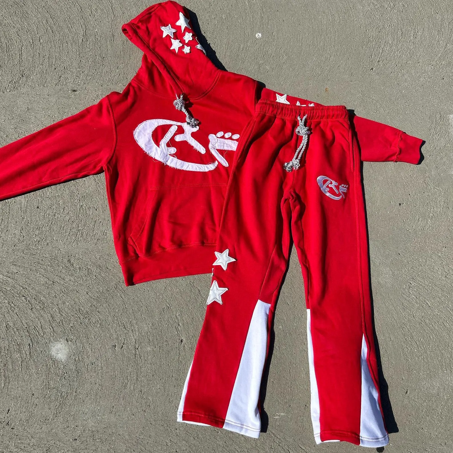 Retro personality contrasting pattern hoodie set