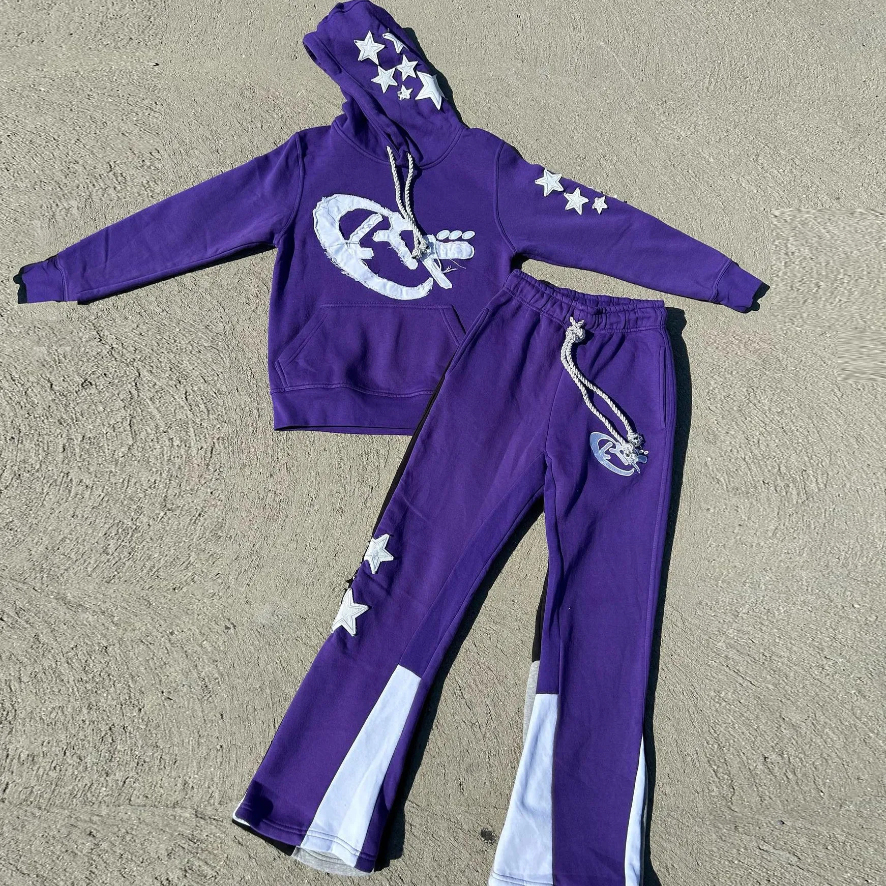 Retro personality contrasting pattern hoodie set