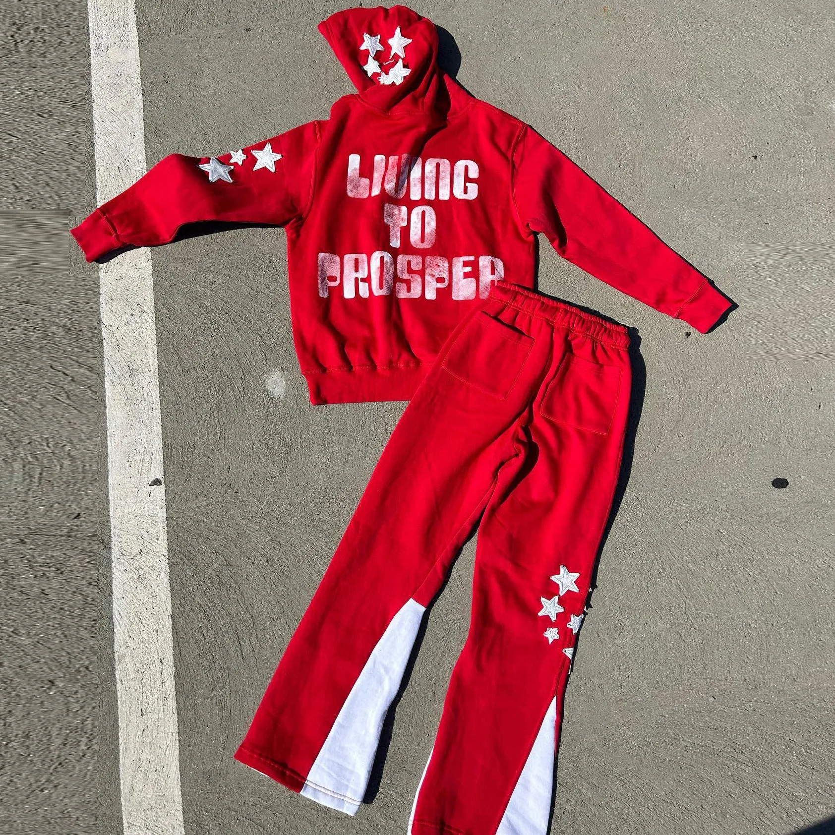 Retro personality contrasting pattern hoodie set