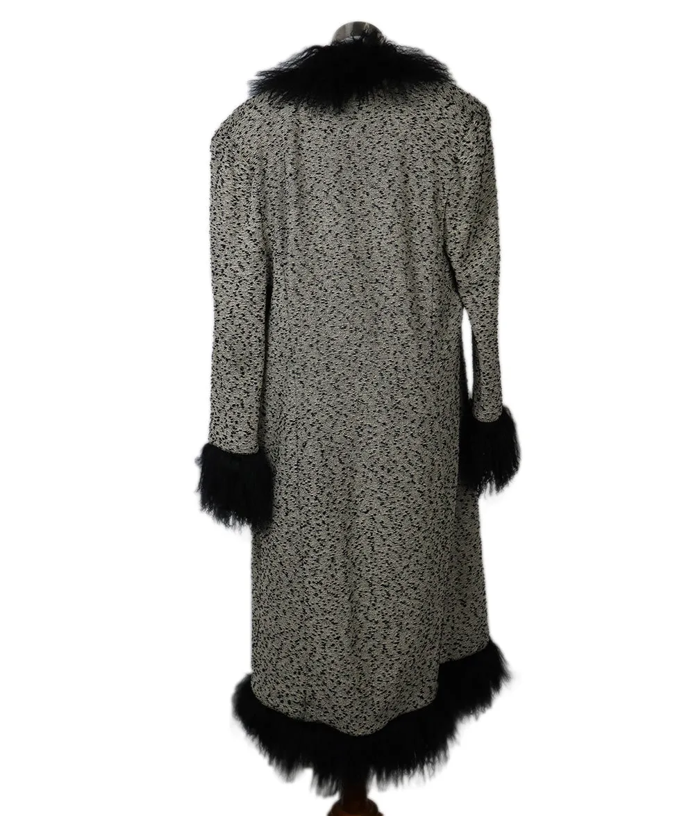 St. John B&W Knit & Lamb Fur Coat sz 12