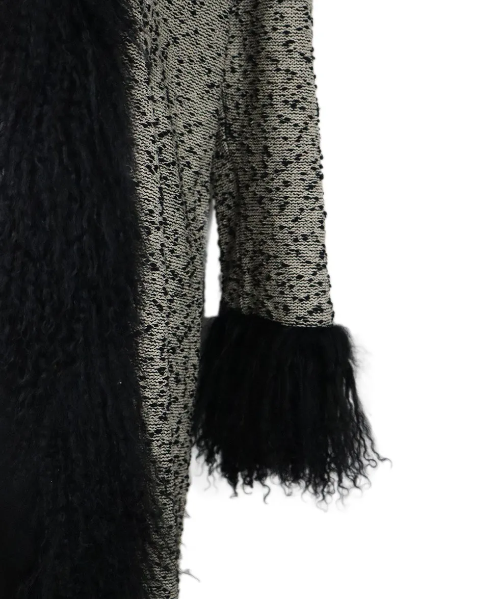 St. John B&W Knit & Lamb Fur Coat sz 12
