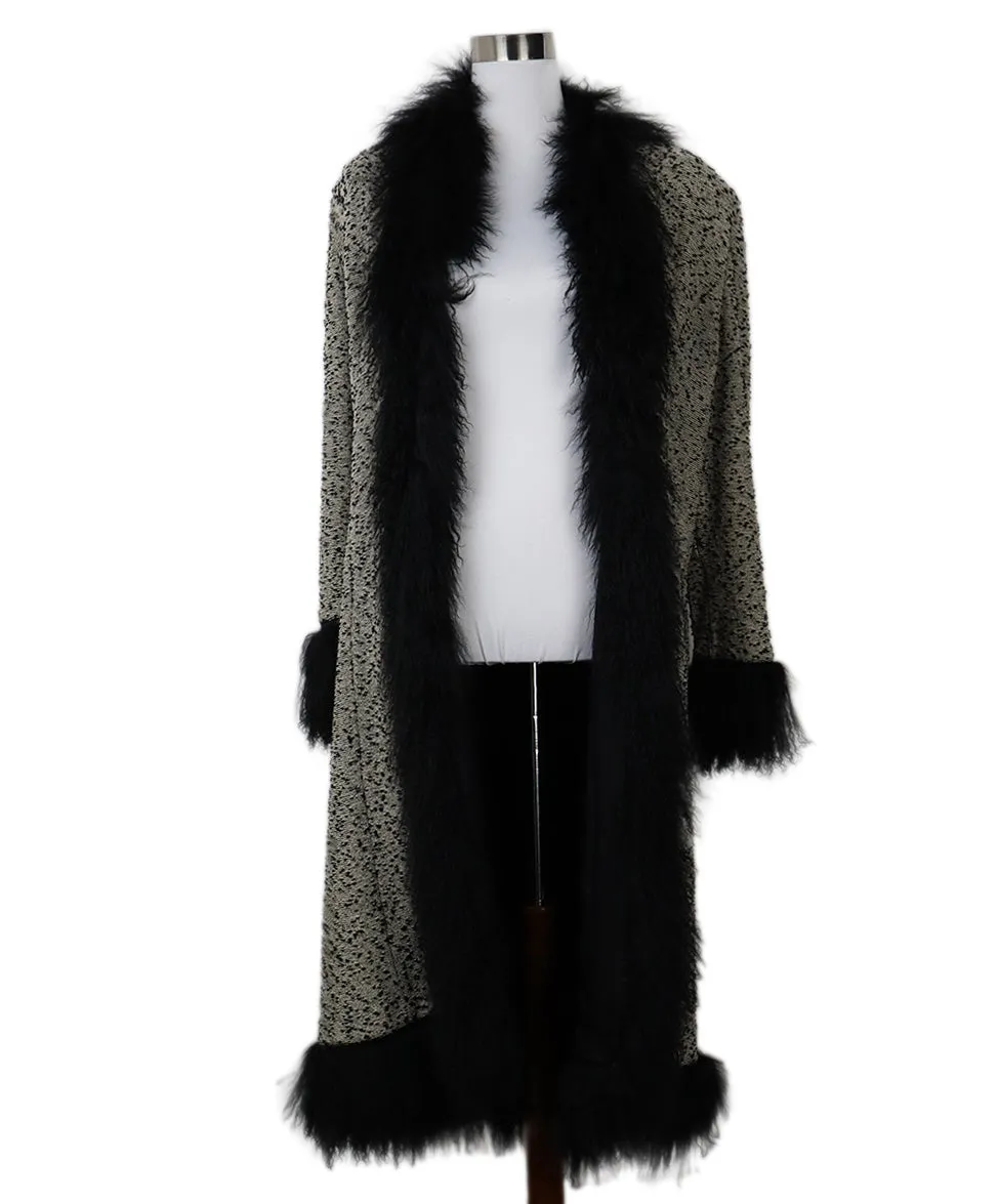 St. John B&W Knit & Lamb Fur Coat sz 12