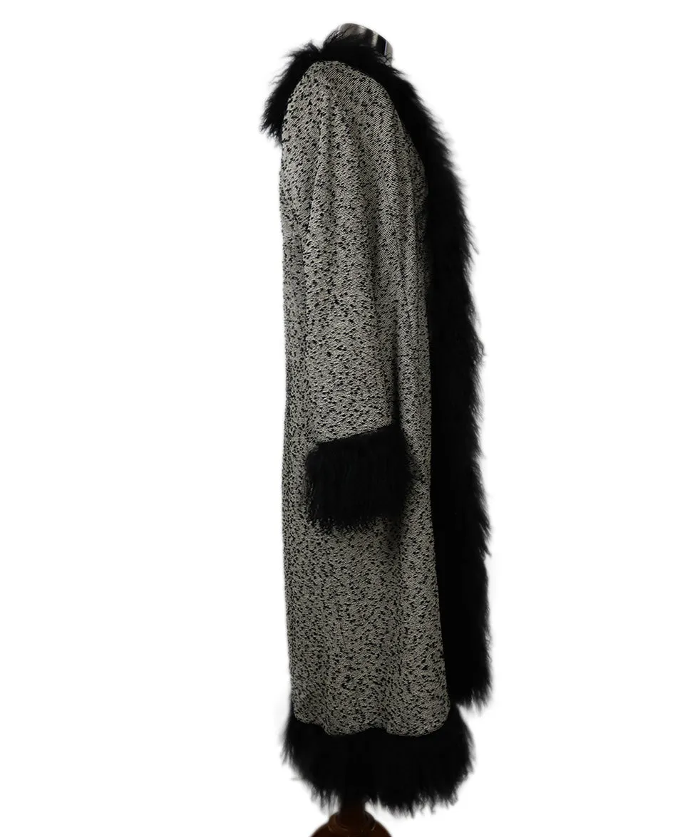 St. John B&W Knit & Lamb Fur Coat sz 12