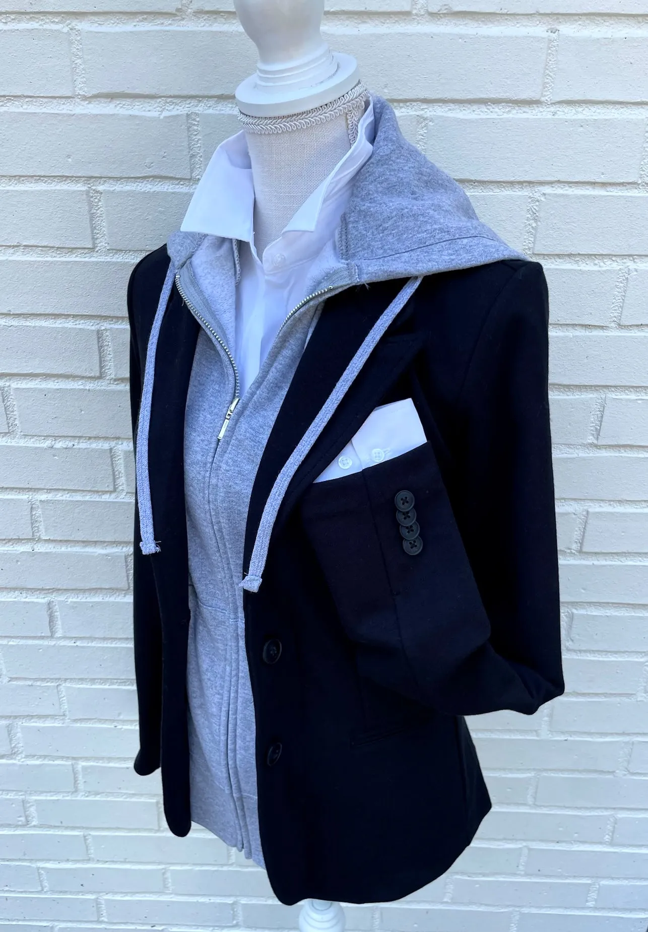Tracey Hooded Blazer - Black w Grey (HB02)