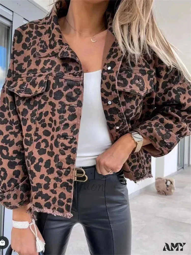 Vintage Loose Snake Leopard Oversize Long Sleeve Boyfriend Distressed Lapel Shacket Jacket