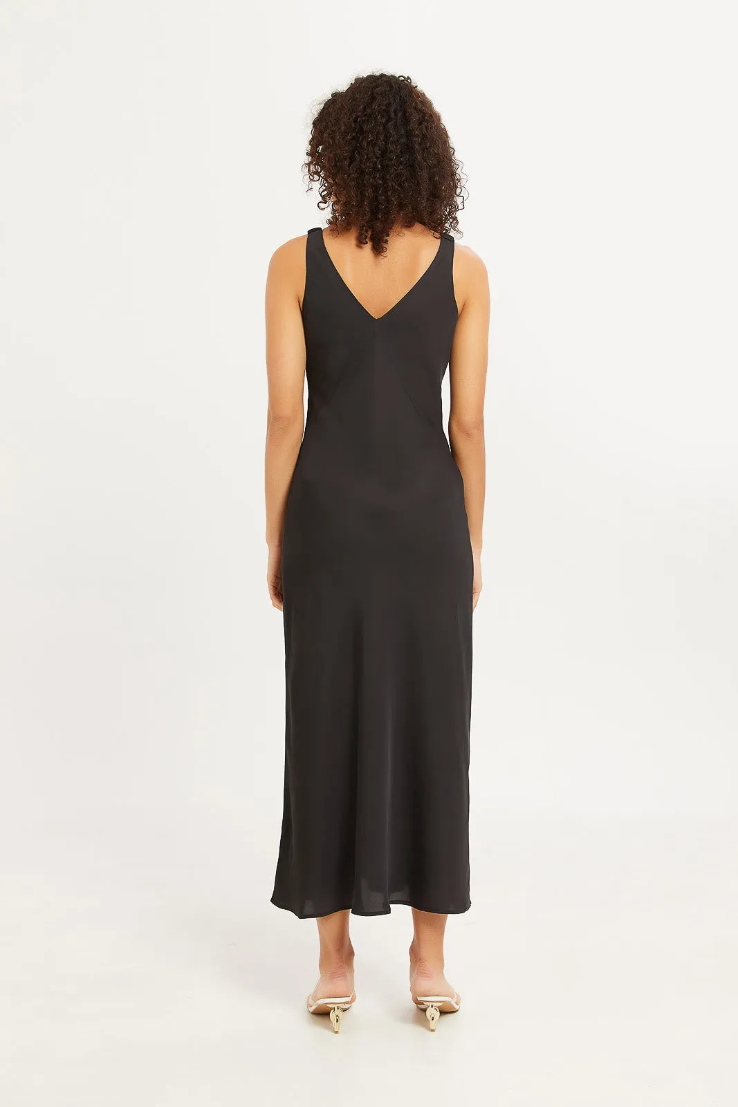 Women Black Strappy Satin Dress