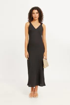 Women Black Strappy Satin Dress