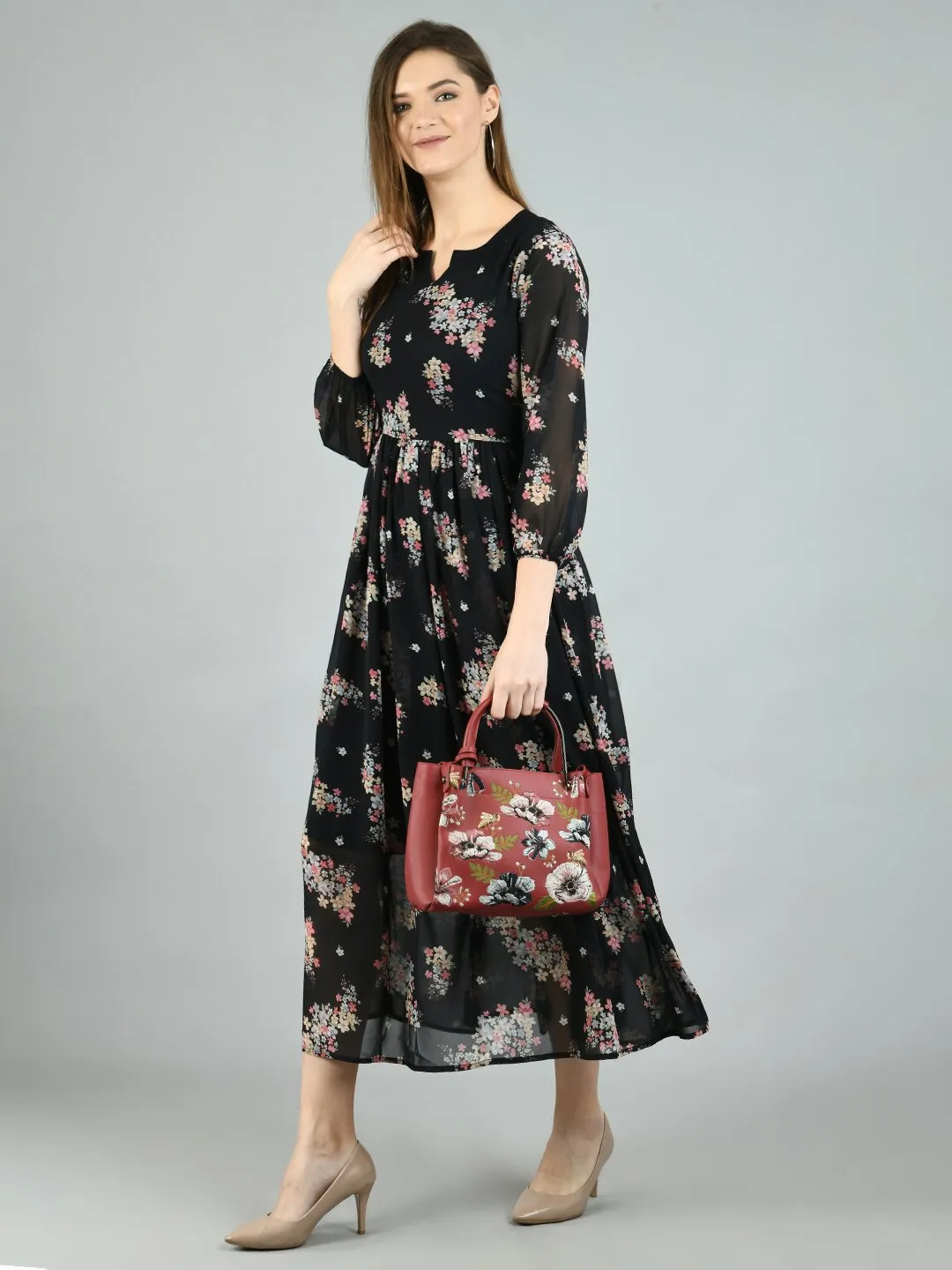 Women's Black Georgette Western long Dress