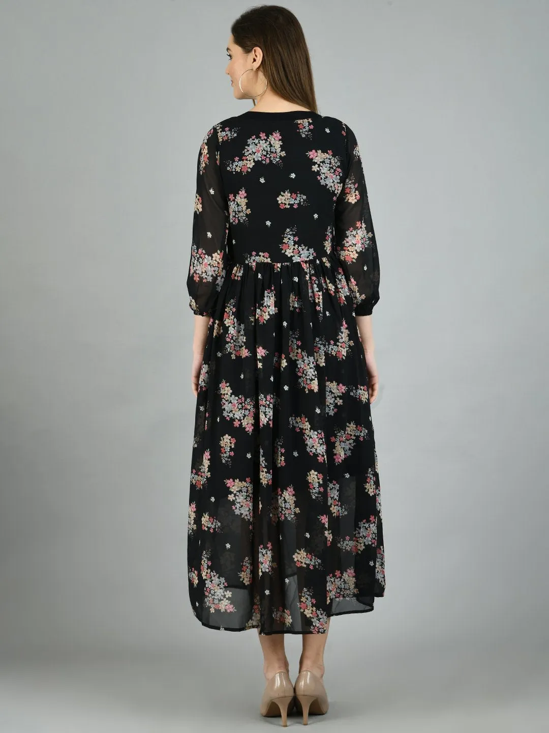 Women's Black Georgette Western long Dress